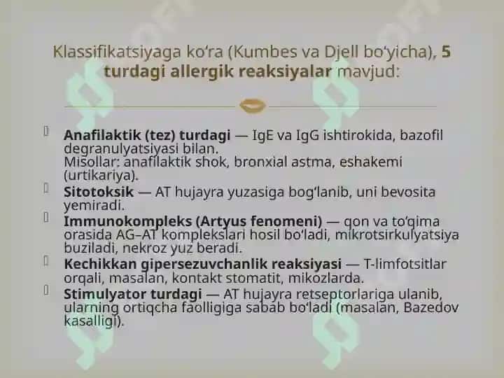 Allergik kasalliklari (anafilaktik shok, Kvinki Shishi, Allergik xeylit, allergic glossit) 7