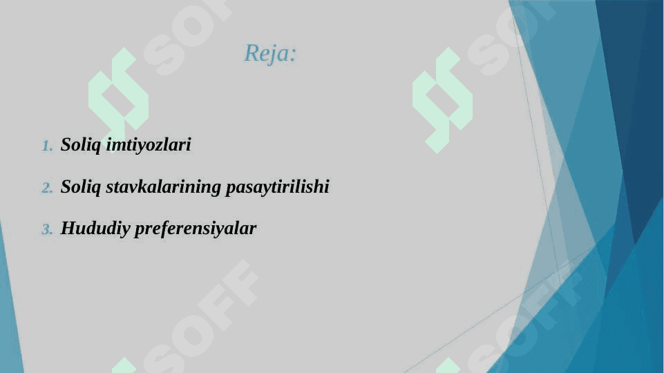 Soliq imtiyozlari va perferensiyalarining turlari 2