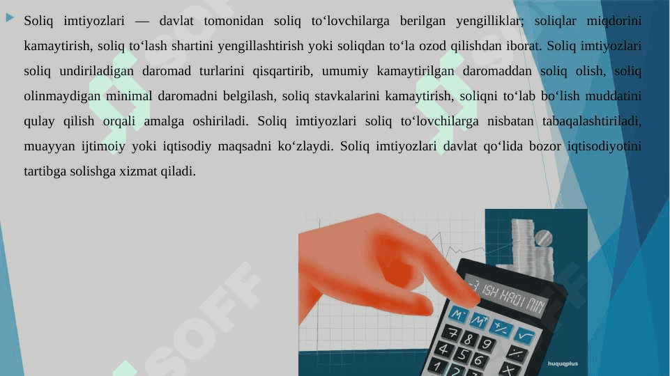 Soliq imtiyozlari va perferensiyalarining turlari 3