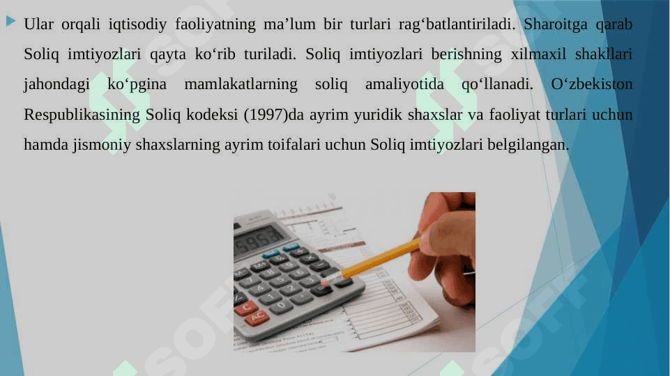Soliq imtiyozlari va perferensiyalarining turlari 4