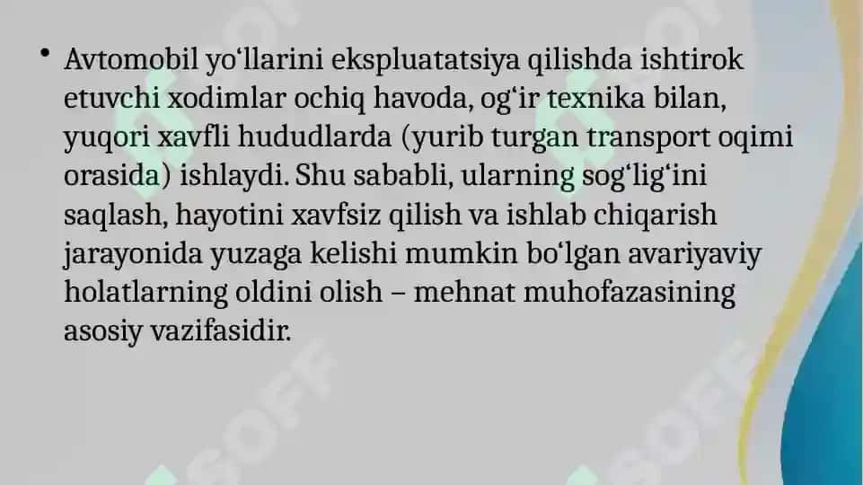 avtomobil yoʻllarini ekspluatatsiya qilishda mehnat muhofazasi va xafvszlik texnikalari 3