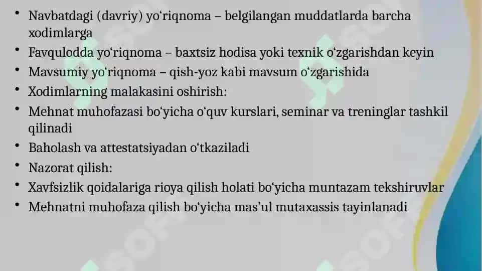 avtomobil yoʻllarini ekspluatatsiya qilishda mehnat muhofazasi va xafvszlik texnikalari 8