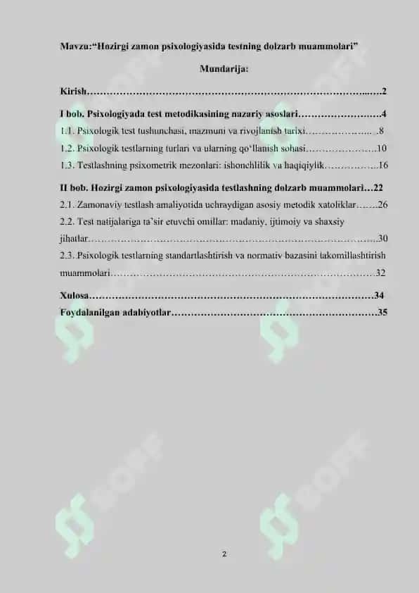 Hozirgi zamon psixologiyasida testning dolzarb muammolari 2