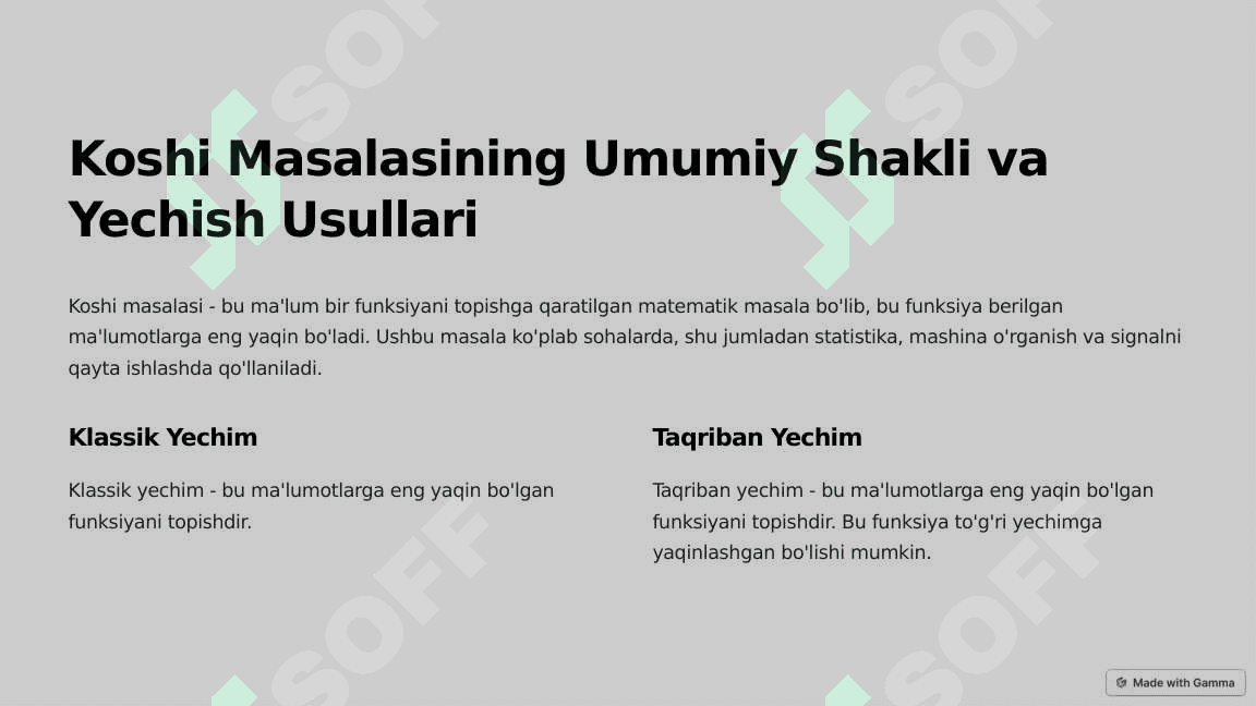 Koshi Masalalarini Taqriban Yechish Eng Kichik Kvadratlar Usuli 2