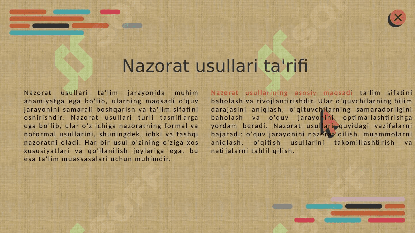 ta'lim texnologiyasi mohiyati va uning turlarir Ta'lim sifatini nazoat qilish va uning turlari.Muammoli 4