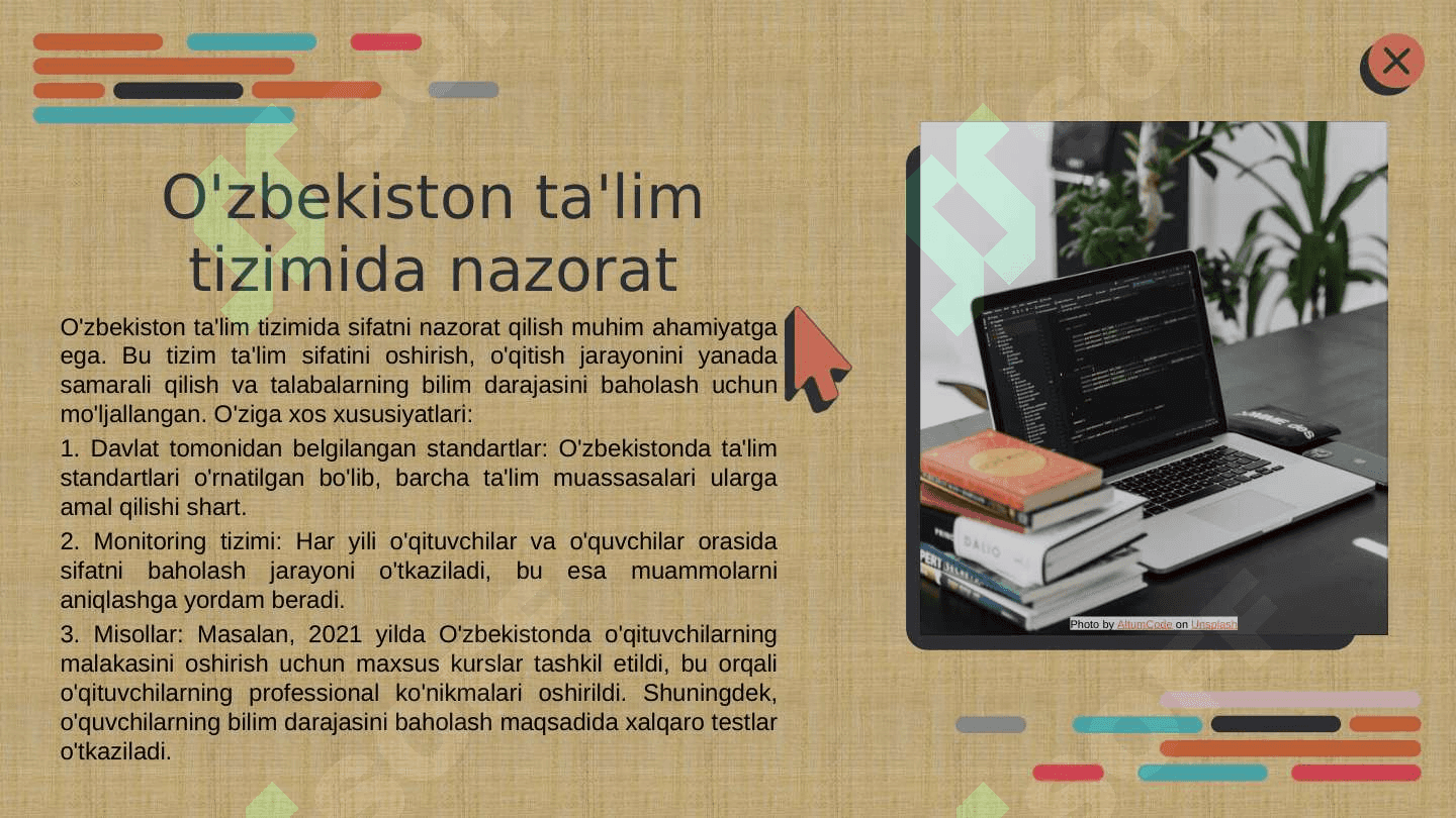 ta'lim texnologiyasi mohiyati va uning turlarir Ta'lim sifatini nazoat qilish va uning turlari.Muammoli 7