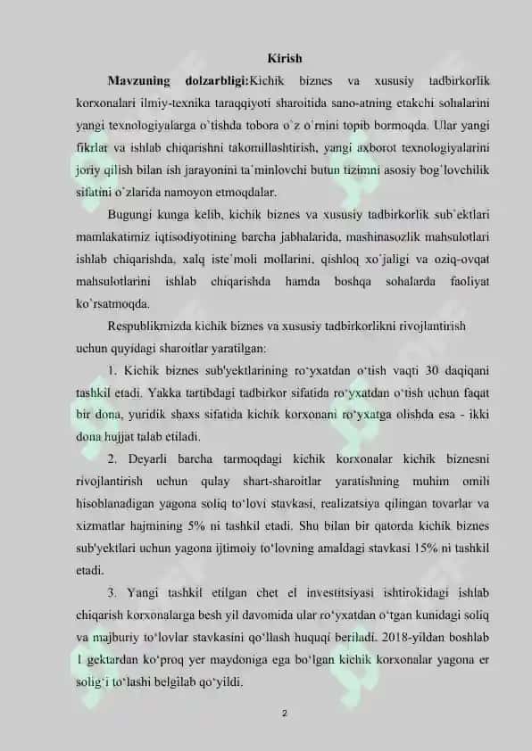 Kichik biznes va xususiy tadbirkorlik 2