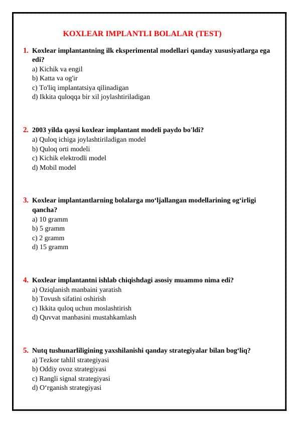KOXLEAR IMPLANTLI BOLALAR (TEST)