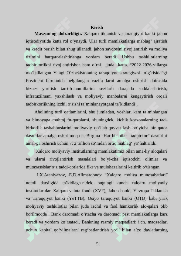 XALQARO TIKLANISH VA TARAQQIYOT BANKI 2