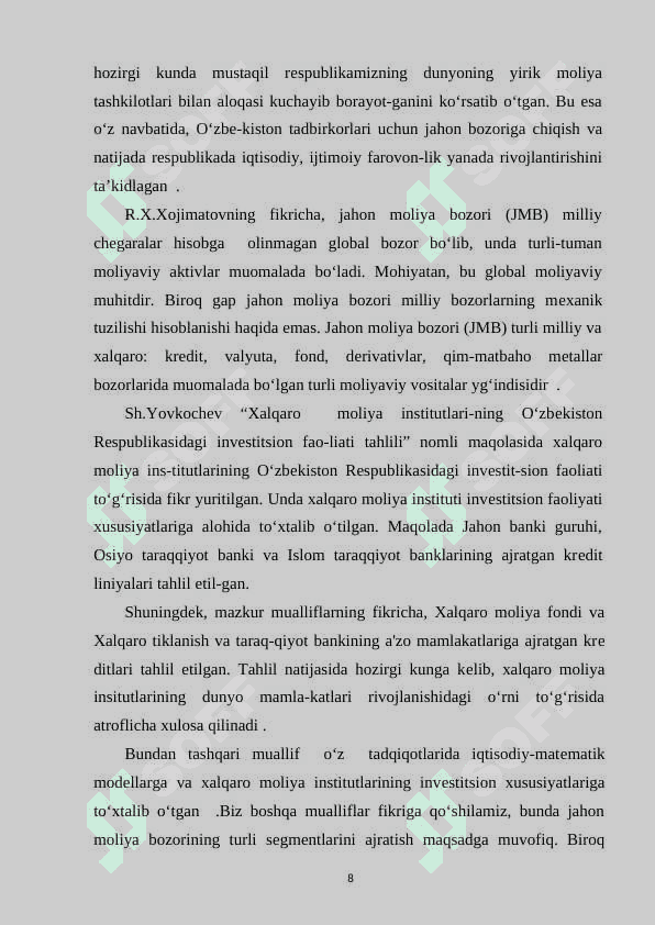 XALQARO TIKLANISH VA TARAQQIYOT BANKI 8