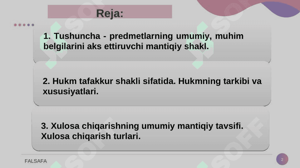 Tafakkur shakillari. Tushuncha hukm va xulosa. 2