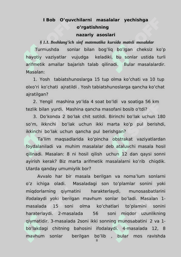 Boshlang’ich sinf o’quvchilarini masalalar yechishga o’rgatish metodikasi 8