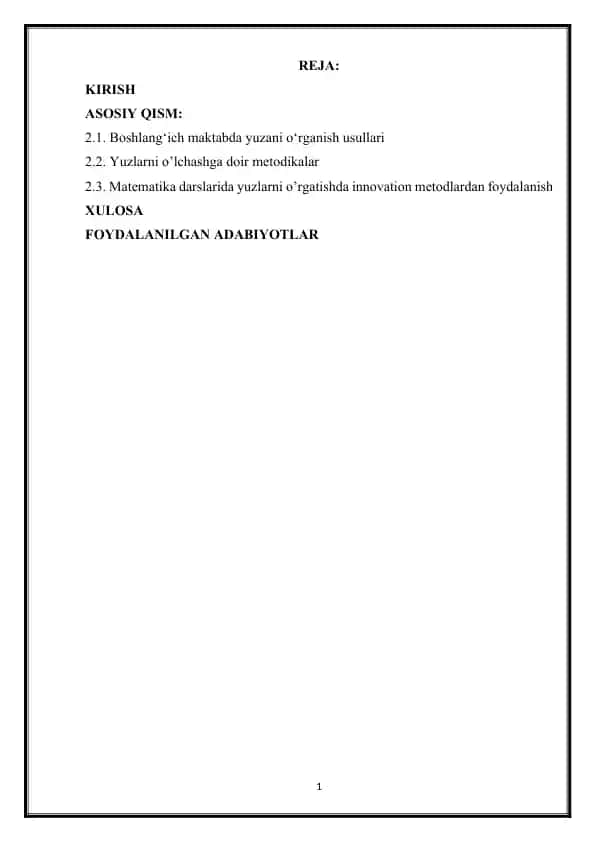 Yuzlarni  hisoblashni O'rgatish Metodikasi