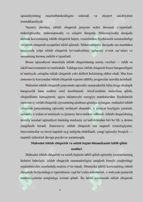 Mahsulot ishlab chiqarish va sotish hajmi dinamikasini tahlili 4