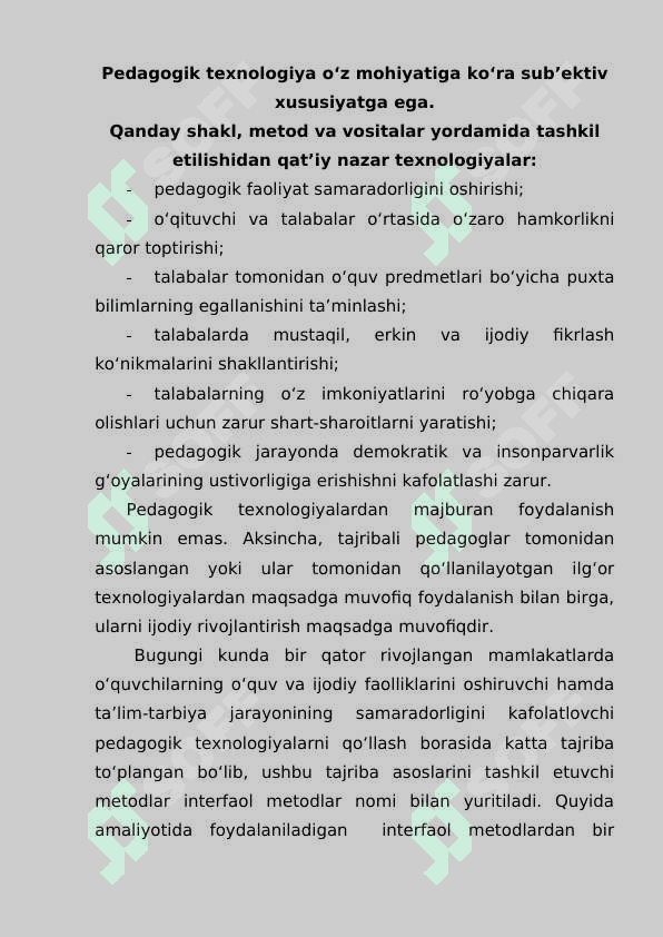 Interfaol usullar va ularning boshlang’ich sinflarni o’qitish jaroyonida qo’llanilishi. 8