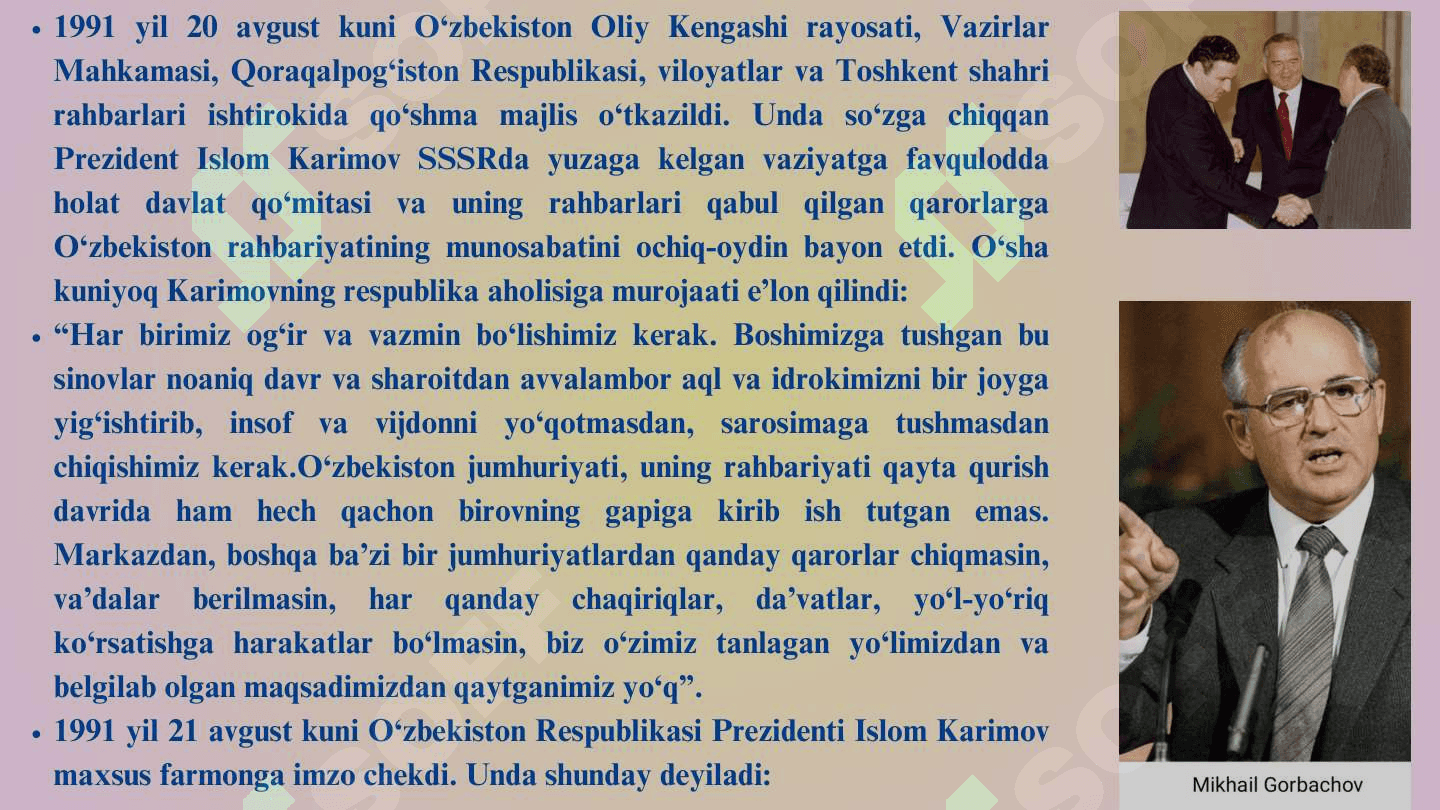 Mustaqil O'zbekiston davlatining yuzaga kelishi va mustahkamlanishida Islom Karimovning o'rni va ro'li 5