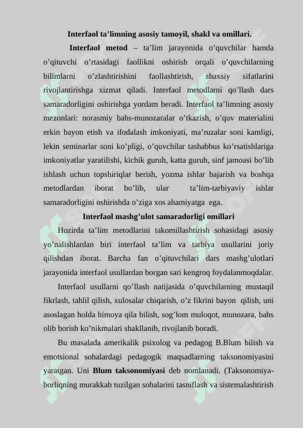 Interfaol usullar va ularning boshlang’ich sinflarni o’qitishda  qo’llanilishi 2