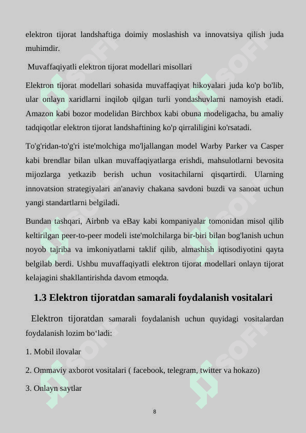 ZAMONAVIY ELEKTRON TIJORAT BOZORI XUSUSIYATLARI 8