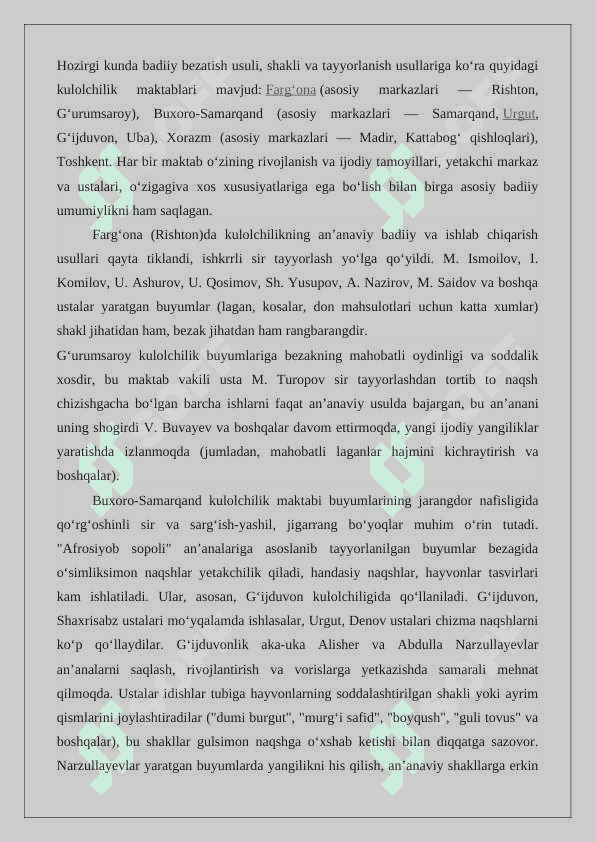 Kulolchilikning vujudga kelishi va rivojlanish bosqichlari 4