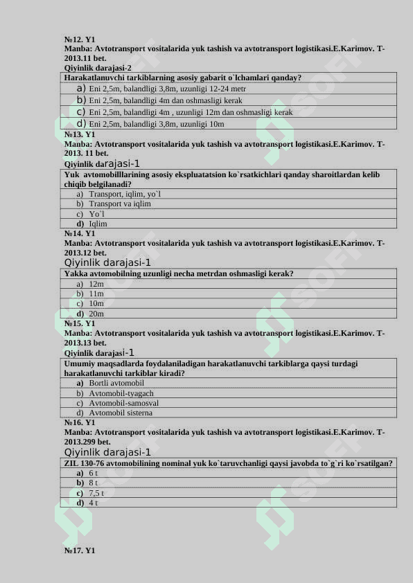 Tashishlarni tashkil etish (22 soat) fanidan 90ta test savollari 3