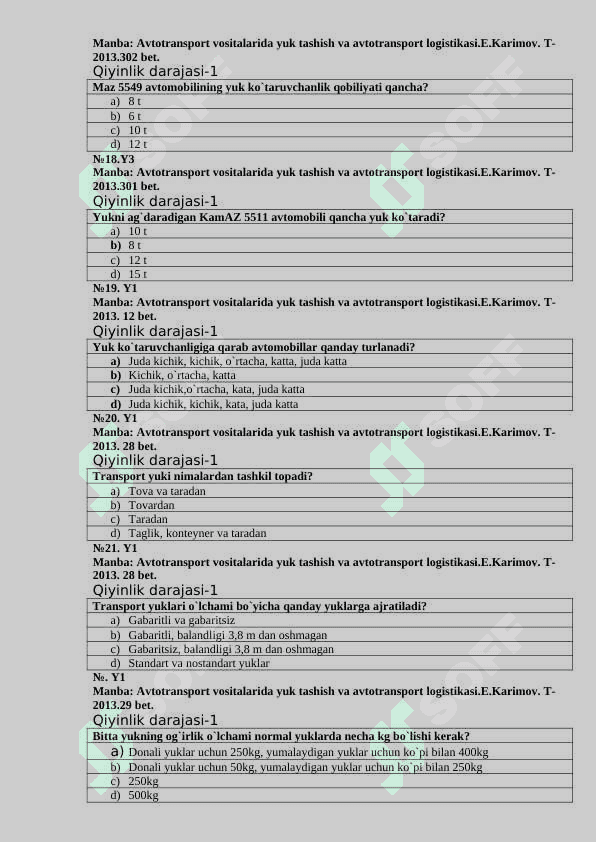 Tashishlarni tashkil etish (22 soat) fanidan 90ta test savollari 4