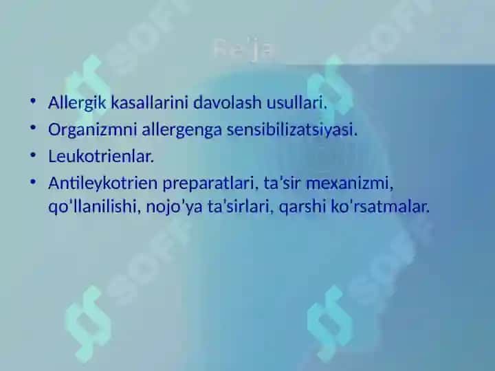 Antileykotrien gurux preparatlarining klinik farmokologiyasi 2