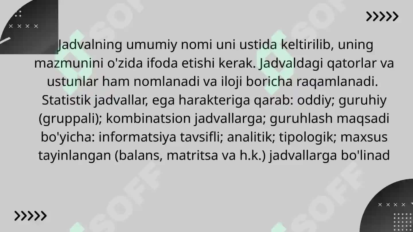 Statistik jadvallar 6