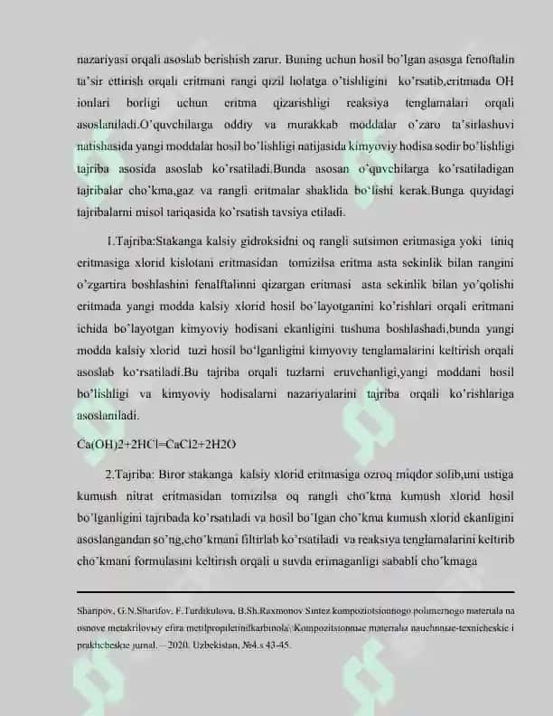Oksidlar, asoslar mavzusida tajribalar o'tkazish metodikasi 3