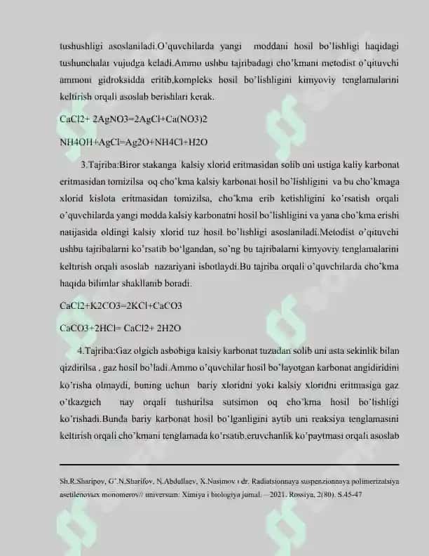Oksidlar, asoslar mavzusida tajribalar o'tkazish metodikasi 4