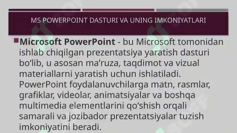 Power Point dasturida taqdimot yaratish  mavzusida taqdimot yaratish 2