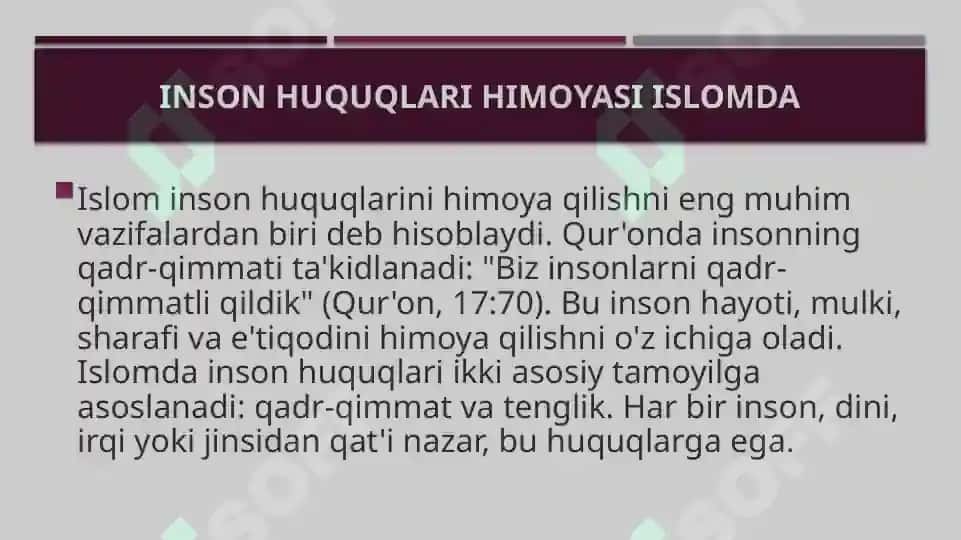 Islomda inson huquqlari himoyasi adolat tenglik tolerantlik 3