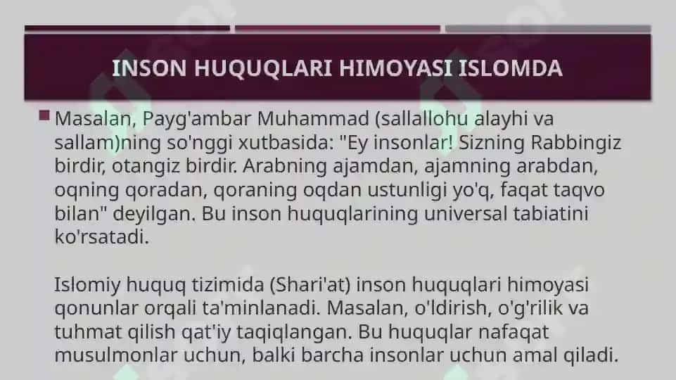 Islomda inson huquqlari himoyasi adolat tenglik tolerantlik 4