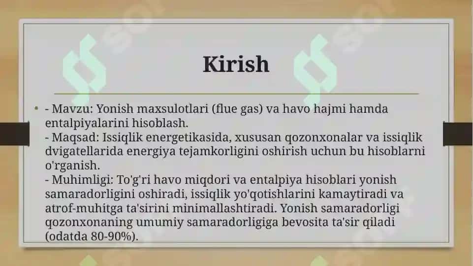 Yonish maxsulotlari va xavoni xajmi va entalpiyalarini xisoblash 3