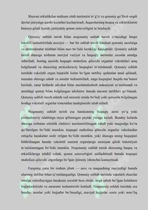 “Qonunga xilof ravishda ushlab turish yoki hibsga olishning jinoiy xususiyatlari” KURS ISHI 8