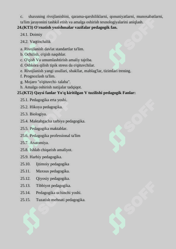 PEDAGOGIKA FANINING TESTLAR 1