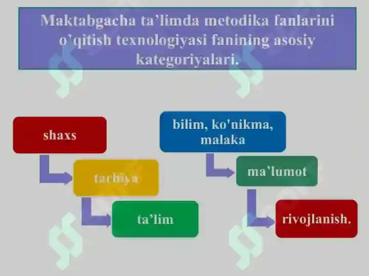 MAKTABGACHA TA’LIMDA METODIKA FANLARINI O’QITISH JARAYONI YAXLIT TIZIM SIFATIDA. 7