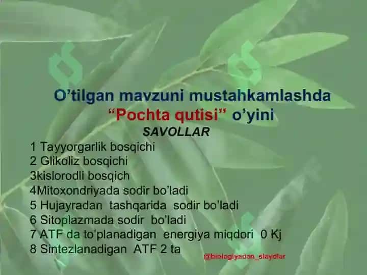 Hujayraning oziqlanishi 4