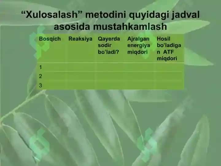 Hujayraning oziqlanishi 6