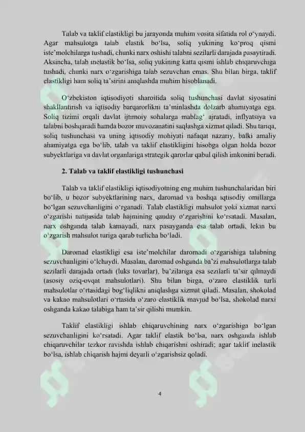 Talab va taklif elastikligiga ko'ra soliq yukini hisoblash 4