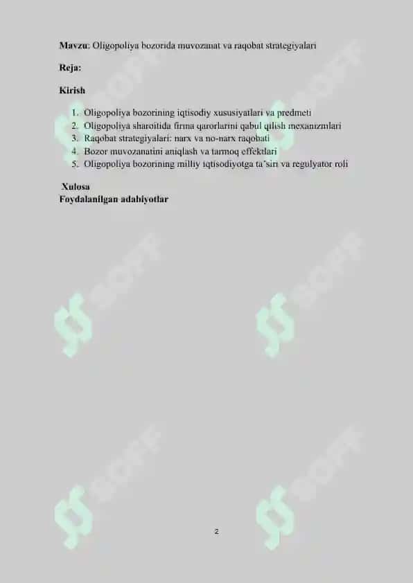 Oligopoliya bozorida muvozanat va raqobat strategiyalari 2