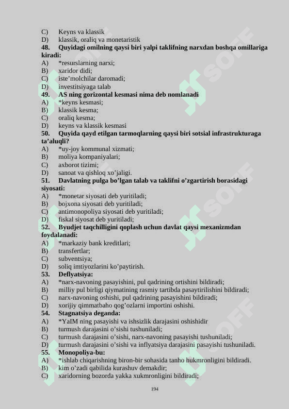 Iqtisodiyot Test 200 ta ( Javoblari bilan ) 7