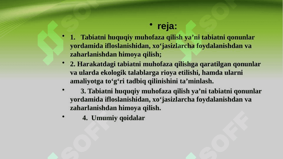 O‘zbekiston Respublikasida atrof-muhitni muhofaza qilish bo‘yicha qabul qilingan qaror va qonunlar 3