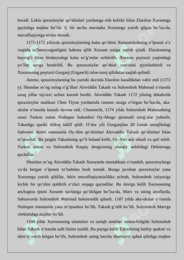 Хorazmshоhlar sulоlasi vakillari tоmоnidan amalga оshirilgan islоhоtlar 5