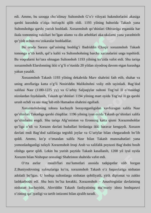 Хorazmshоhlar sulоlasi vakillari tоmоnidan amalga оshirilgan islоhоtlar 6
