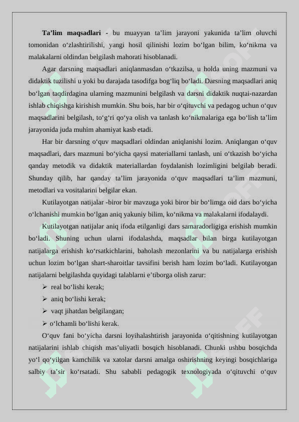 Darsning didaktik tahlili, uning maqsad, vazifalari 24 2