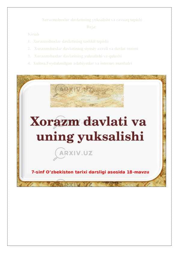 Xorazmshoxlar davlatining yuksalishi va ravnaq topishi