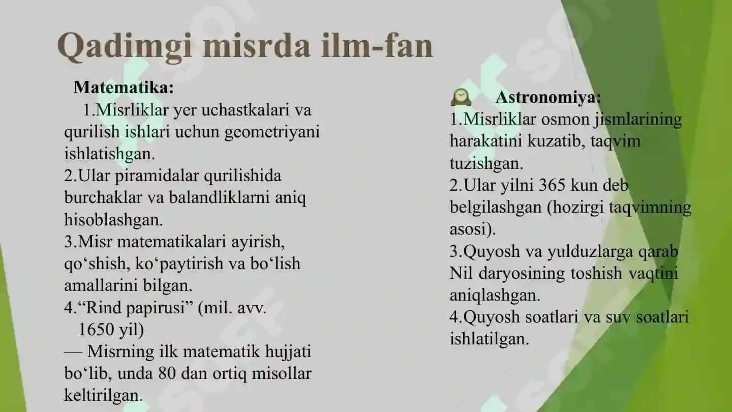 Misr va vavilyon xalqlarida matematika va astronomiya rivojlanishi 5