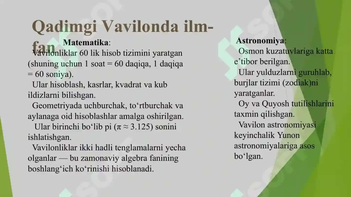Misr va vavilyon xalqlarida matematika va astronomiya rivojlanishi 6