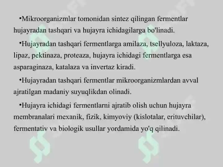 fermentlarning sanoatda qoʻllanilishi 4