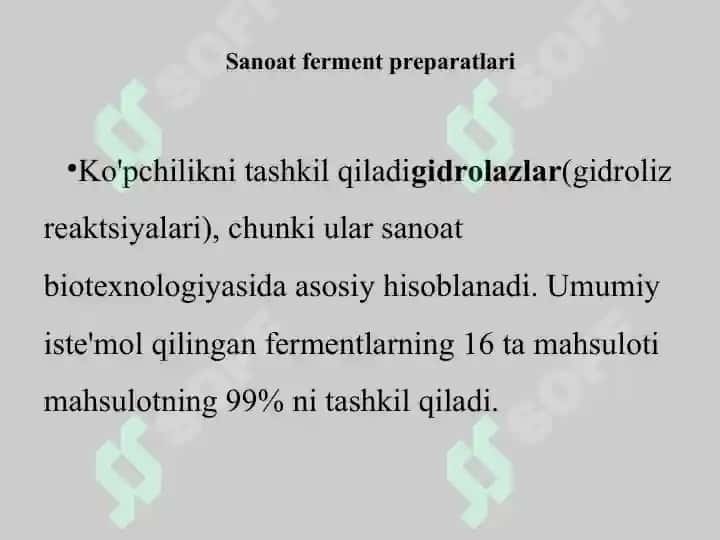 fermentlarning sanoatda qoʻllanilishi 7